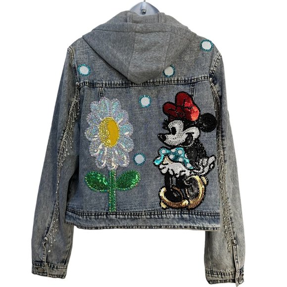 (H-217) Minnie Mouse Embellished Denim Jacket Size XL - Picture 1 of 13